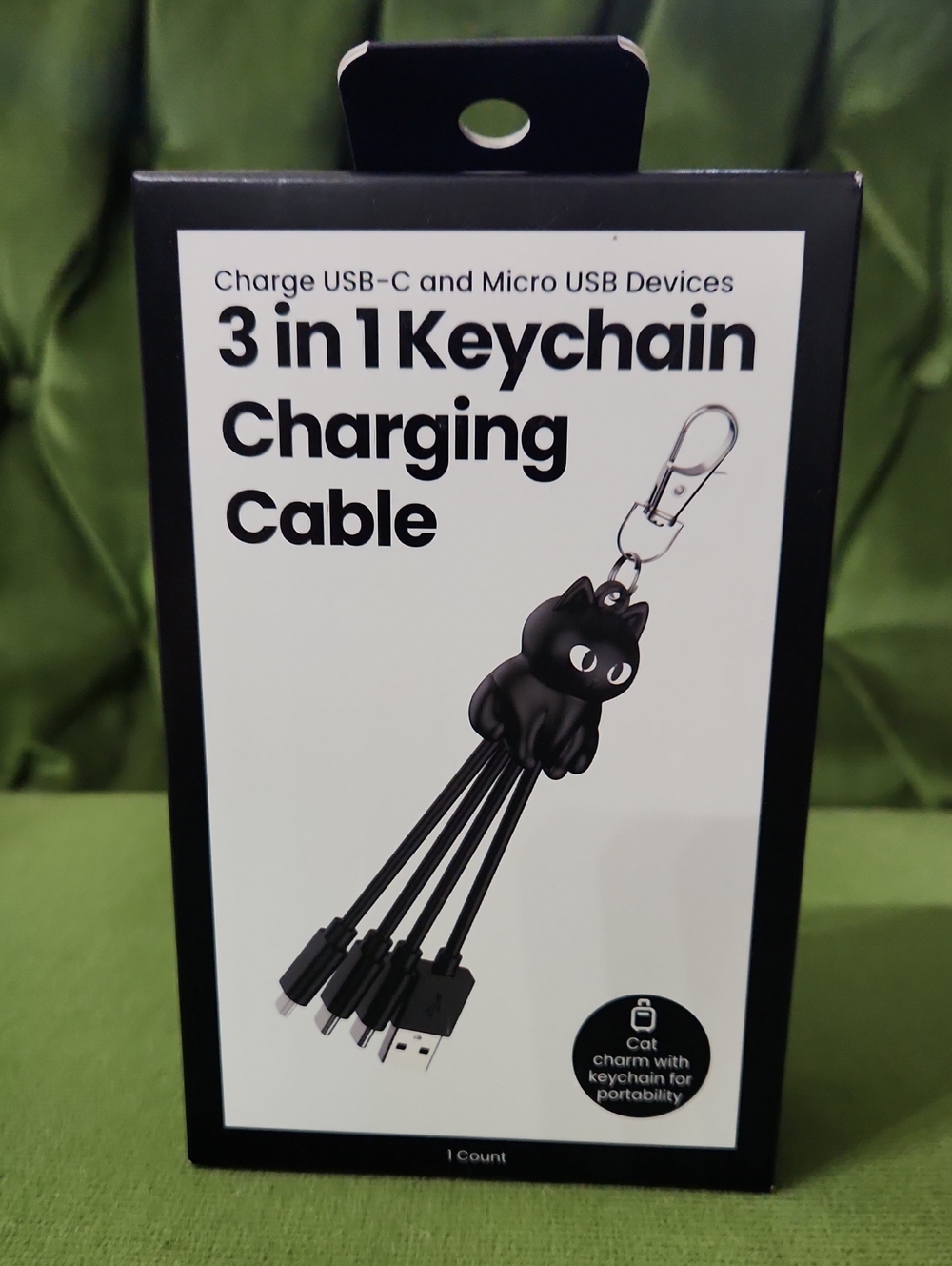Halloween Black Cat 3-in-1 Keychain Charging Cable - Black